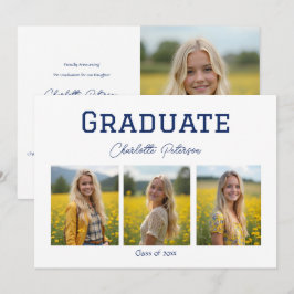 Convite Modern White and Blue Photo Grad Announcement