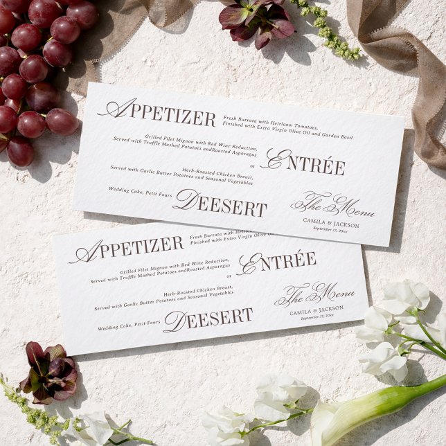Convite Modern White and Brown Wedding Menu Card (Criador carregado)