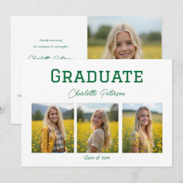Convite Modern White and Green Photo Grad Announcement