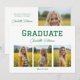 Convite Modern White and Green Photo Graduation 