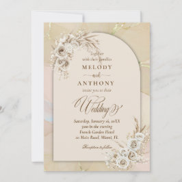 Convite Modern White Boho Floral Arch Wedding Invitation