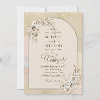 Convite Modern White Boho Floral Arch Wedding Invitation