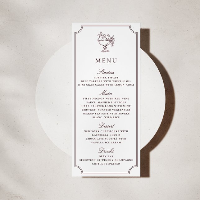 Convite Modern White Burgundy Double Frame wedding  Menu (Criador carregado)