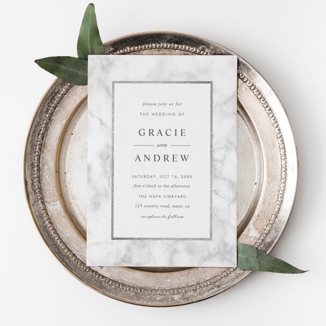 Convite Modern White Marble Wedding Invitation (Criador carregado)