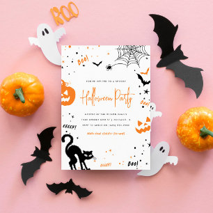 Convite Modern White Orange Spooky Festa de Halloween