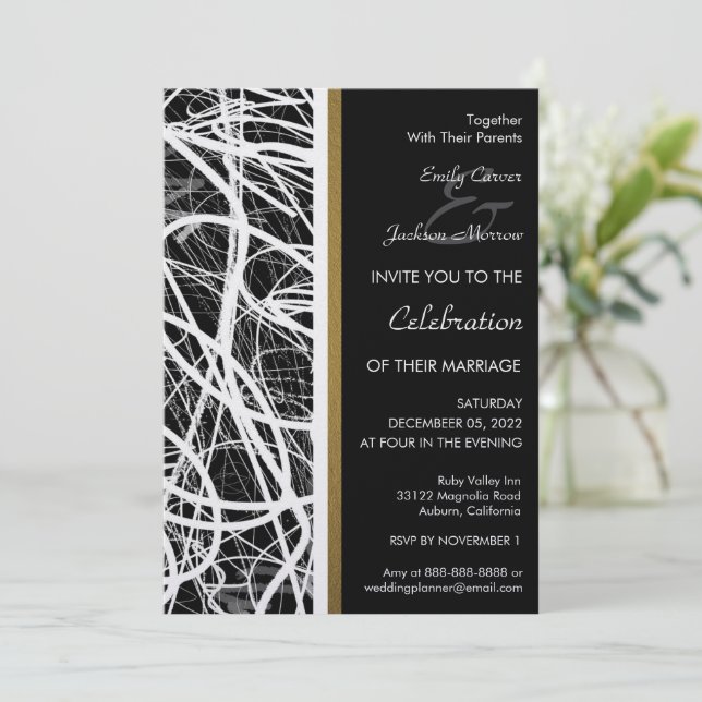 Convite Modern White Swirl Wedding Invitation (Em pé/Frente)