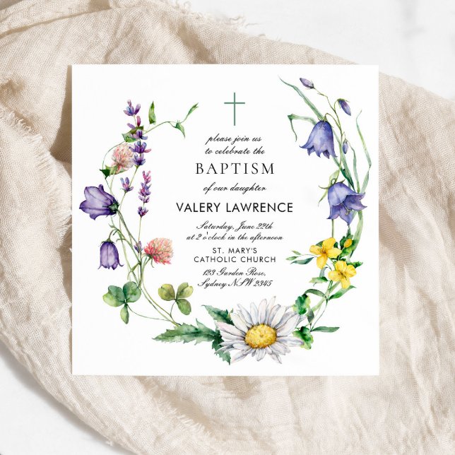 Convite Modern Wildflower Boho Baptism (Criador carregado)