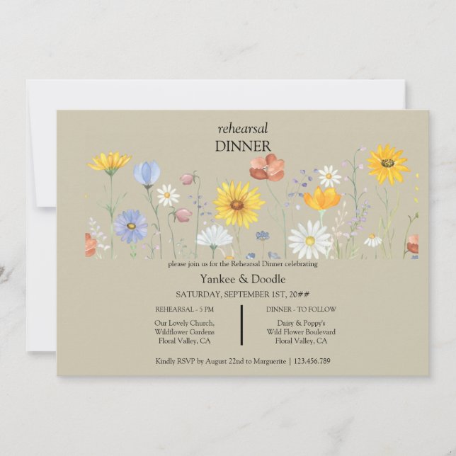 Convite Modern wildflower spring wedding Dinner Invitation (Frente)