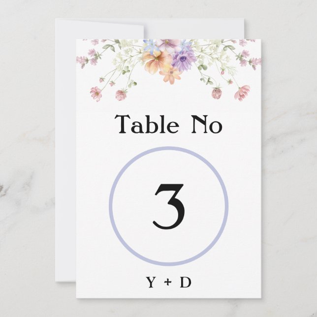 Convite Modern wildflowers spring wedding Table Number  (Frente)