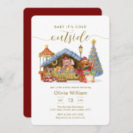 Convite Modern Winter Farmer Market Teddy Bear Baby Shower