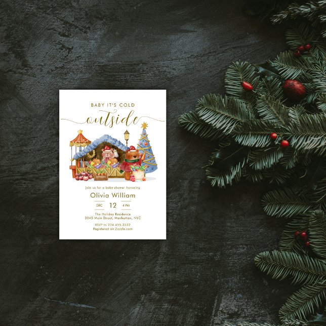 Convite Modern Winter Farmer Market Teddy Bear Baby Shower (Modern Winter Farmer Market Teddy Bear Baby Shower Invitation)