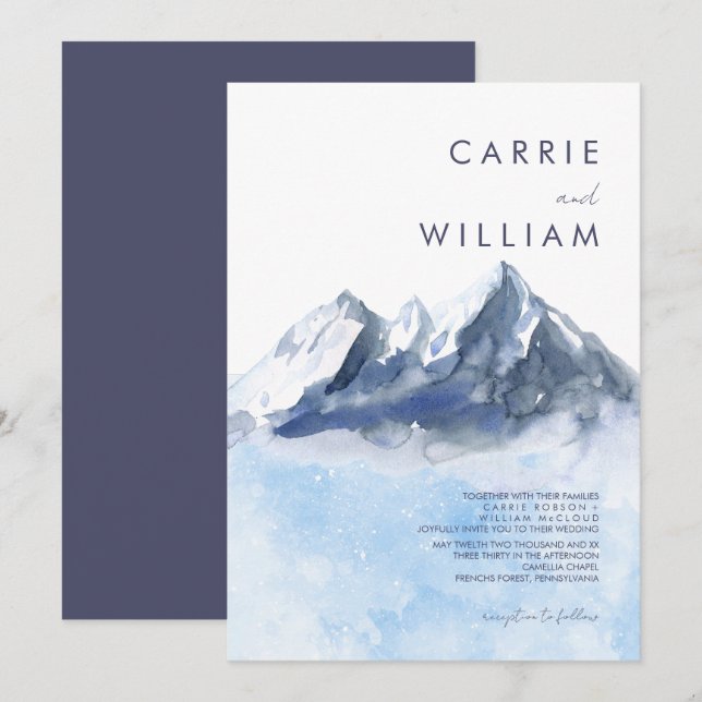 Convite Modern Winter Mountain Pattern Wedding (Frente/Verso)