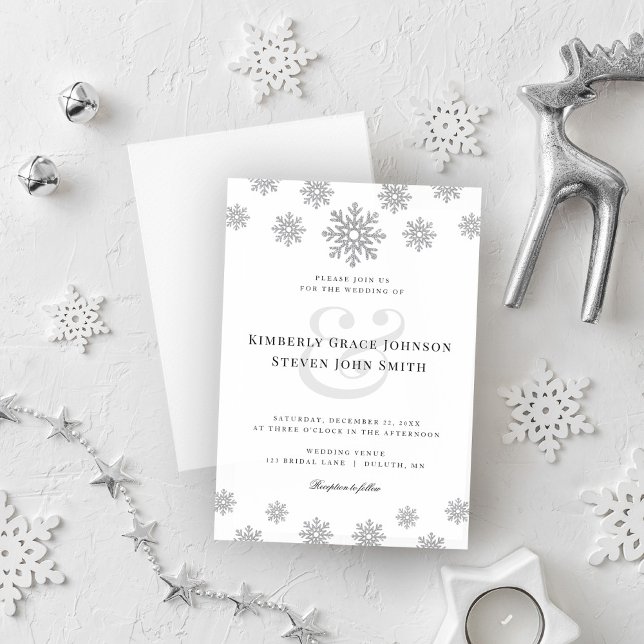 Convite Modern Winter Snowflake Wedding Invitation (Criador carregado)