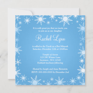 Convite Modern Winter Wonderland Snowflake Bat Mitzvah