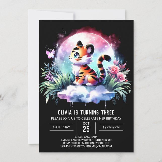 Convite Modern Woodland Tiger Birthday (Frente)