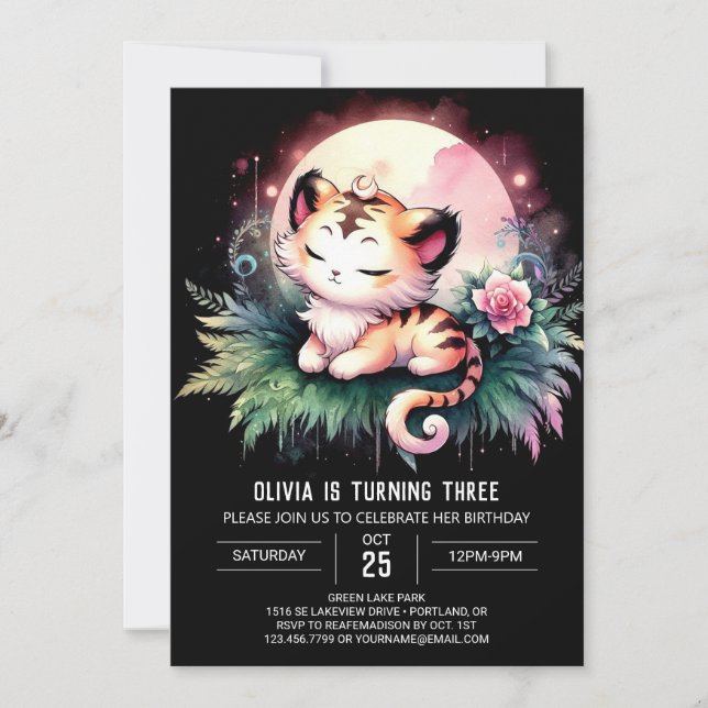 Convite Modern Woodland Tiger Birthday (Frente)