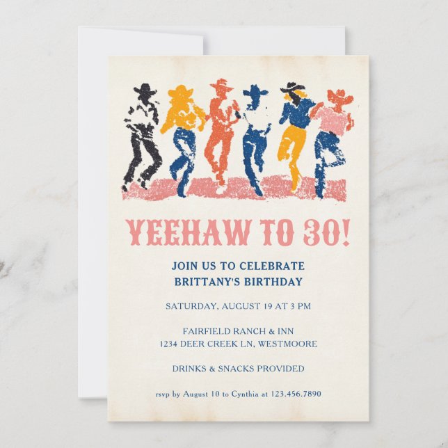 Convite Modern Yeehaw Cowgirl - aniversário de 30 anos (Frente)