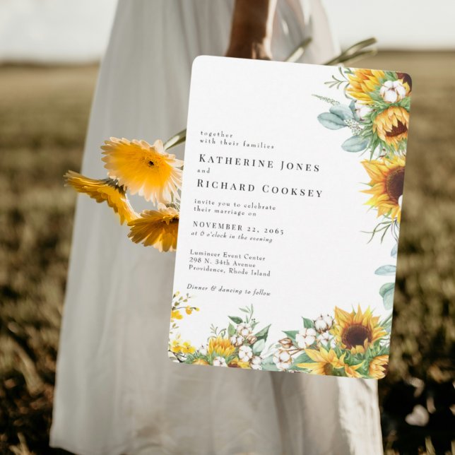 Convite Modern Yellow Floral Sunflowers No Parents Wedding (Criador carregado)