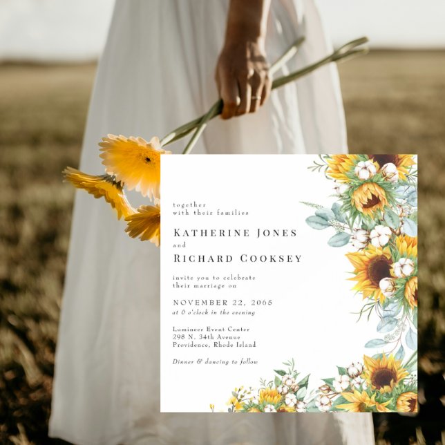Convite Modern Yellow Floral Sunflowers No Parents Wedding (Criador carregado)