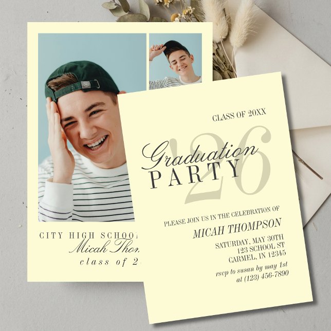 Convite Modern Yellow Photo Graduation Party (Modern Yellow Photo Graduation Party Invitation)