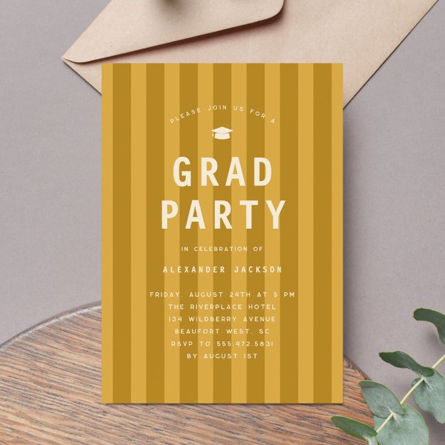 Convite Modern Yellow Sporty Stripes Graduation Party (Criador carregado)