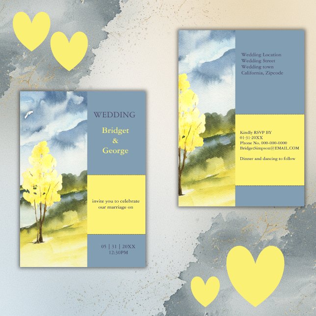Convite Modern Yellow Tree Landscape destination Wedding (Criador carregado)