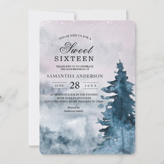 Convite Moderna Aquarela Inverno Árvore de Natal Inv (Frente)