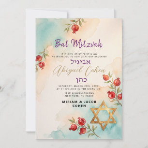 Convite Moderna Bat Mitzvah Aquarela Estrela de Davi Doura