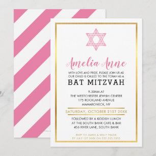 Convite MODERNA BAT MITZVAH INVITE estrela judia cor-de-ro