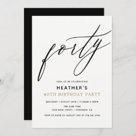Convite Moderna Caligrafia 40h Festa de aniversário