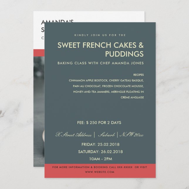 CONVITE MODERNA CINZA DE TRABALHO DA FOTO VERMELHA DA MODE (Frente/Verso)