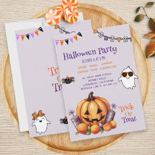 Convite Moderna Colorida Pumpkin Kids Festa de Halloween