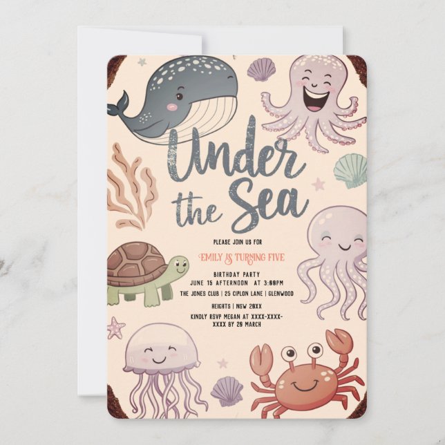 Convite Moderna e elegante aquarela no aniversário do Mar8 (Frente)