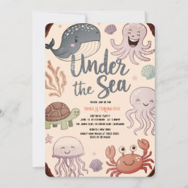 Convite Moderna e elegante aquarela no aniversário do Mar8