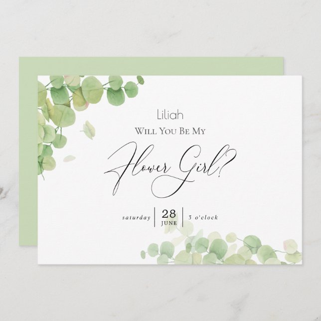 Convite Moderna Eucalyptus Springtime Ser Minha Menina Flo (Frente/Verso)