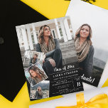 Convite Moderna graduação de fotos minimalista em preto e<br><div class="desc">Graduação moderna de fotos minimalistas em preto e branco com caligrafia de script de tendência,  adicione 5 de suas 5 fotos favoritas em um estilo de colagem em grade. Esquema de retrato</div>