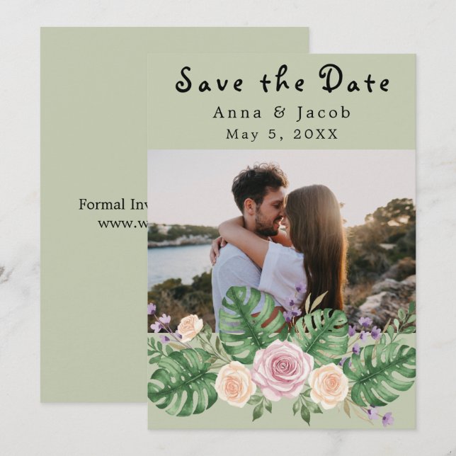 Convite Moderna Monstera Folheto Floral (Frente/Verso)