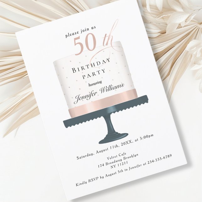 Convite Modernes, elegante Einladung zum Geburtstag (Modern, elegant, white, birthday cake invitation.)