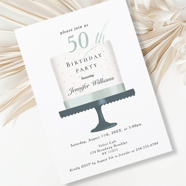 Convite Modernes, elegante Einladung zum Geburtstag (Modern, elegant, white, mint, birthday cake invitation.)
