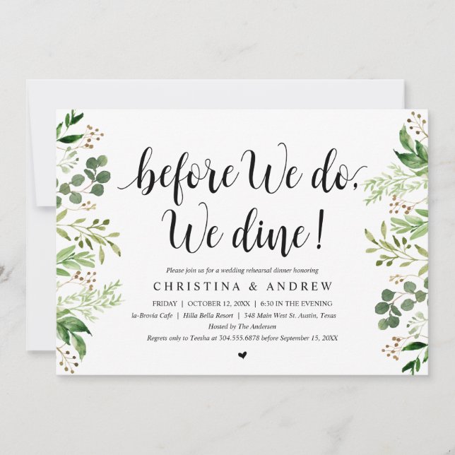 Convite Modernidade Verde, Jantar de Ensaios de Casamento (Frente)