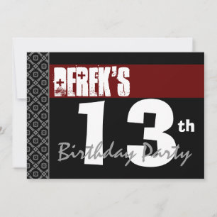 Convite Moderno 13 de Aniversário para Negro Branco Verme