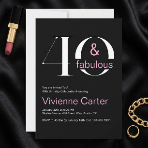 Convite Moderno 40 e Fabuloso Aniversário de 40 anos Rosa