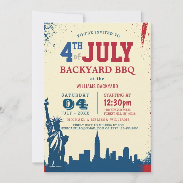 Convite Moderno 4 de julho Liberdade de CHURRASCO de quint (Frente)