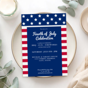 Convite Moderno 4 de julho Vermelho Branco e Azul