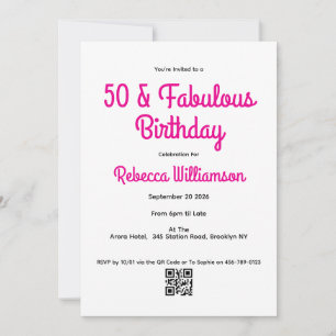 Convite Moderno 50 e Fabuloso Aniversário de 50 anos Rosa