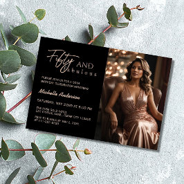 Convite Moderno 50 & Fabuloso Foto Rosa Dourado Aniversári