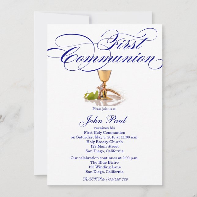 Convite Moderno à Primeira Comunhão Elegante para  (Frente)