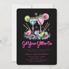 Convite Moderno Adulto Glitter Birthday Cocktail