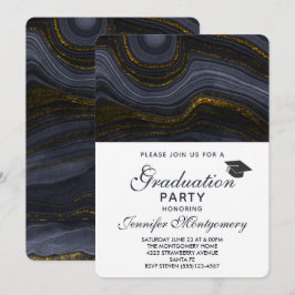 Convite Moderno Ágata Preto e Dourado & Diploma