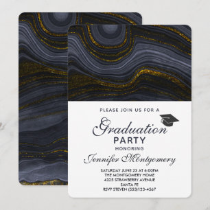 Convite Moderno Ágata Preto e Dourado & Diploma